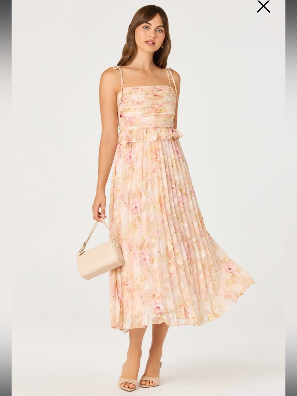 astr the label emerys pink floral tie-shoulder midi dress size small NEW